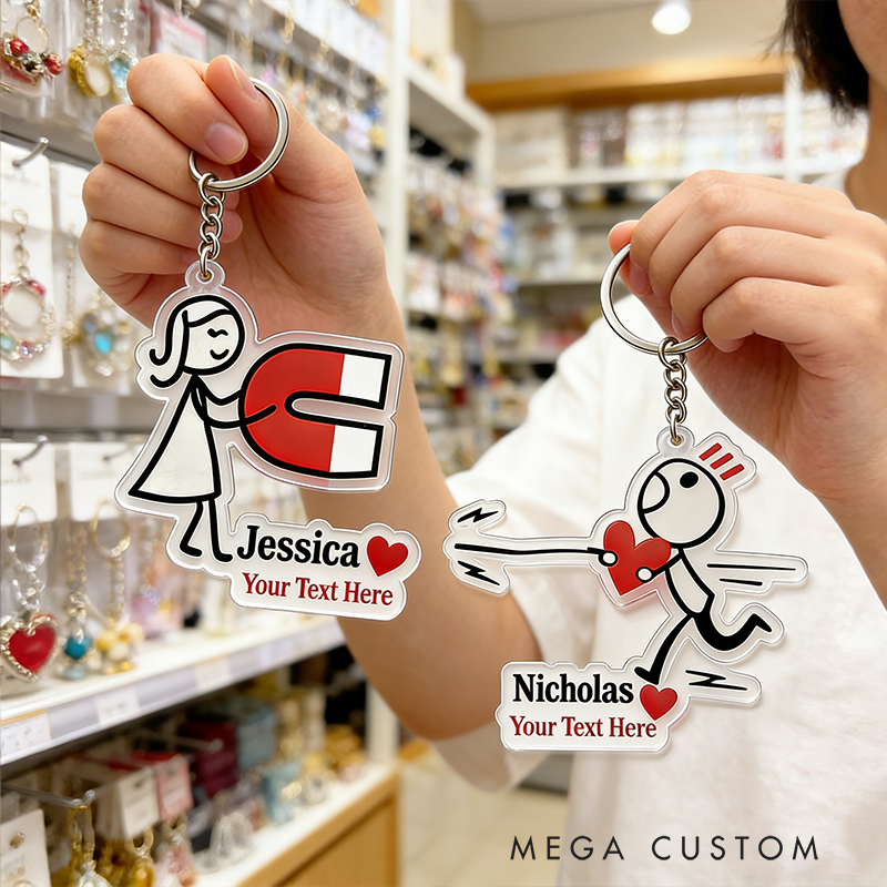Personalized Couple Keychain with Love Magnet Design Custom Names Enchanting Holiday Gift for Couples