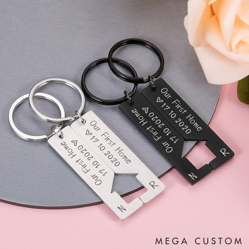 Personalized Puzzle Keychain Custom Couple keyring Our first home Matching Couple Gift Valentines Gifts Anniversary gift For boyfriend