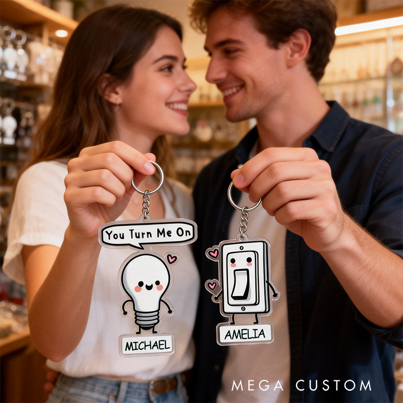 Personalized Control Your Love Switch Couple Keychain Custom Text Interactive Holiday Gift for Couples