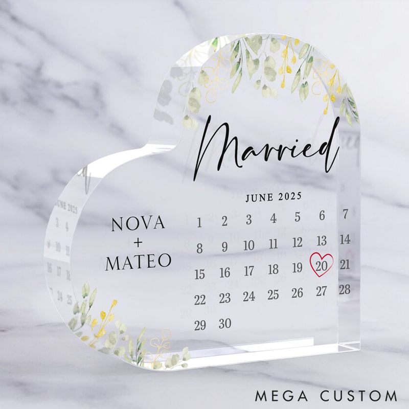 Personalized Calendar Acrylic Plaque Wedding Gift for Couple Engaged Gift for Couple Valentine's Day Gift Engagement Keepsake Gift 