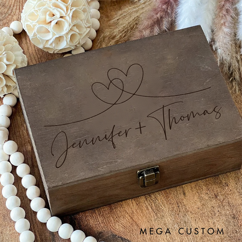 Personalized Memory Wooden Keepsake Box Valentines Day Wedding Engagements gift for Him Her, Boyfriend, Girlfriend, Couples