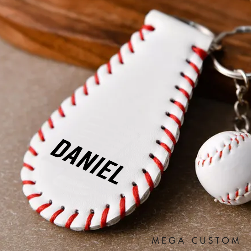 Personalized Leather Baseball Keychain Custom Bag Tag Set for Players Gift for Coach Gifts for Baseball Fans
