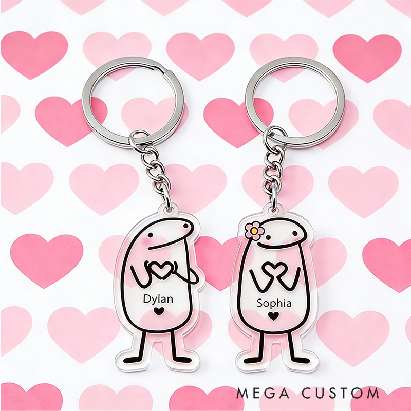 Personalized Heart Fluttering Moment Cartoon Keychain Engraved Keychain Whimsical Gift for Couples