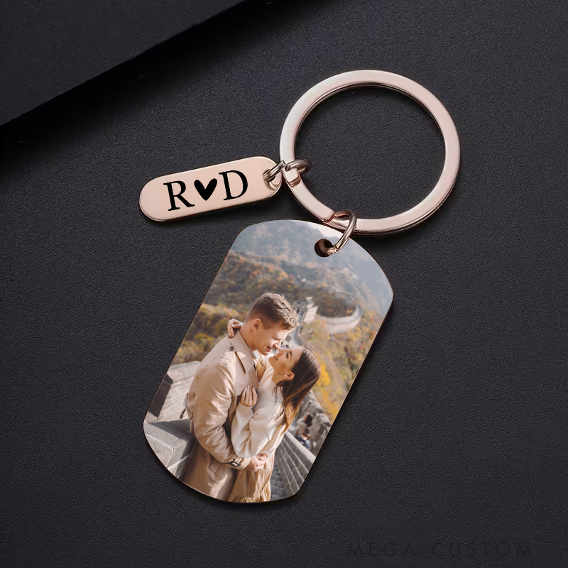 Personalized Photo Keychain Custom Photo Keychain with Text Stainless Steel Keychain Valentine's Day Gifts