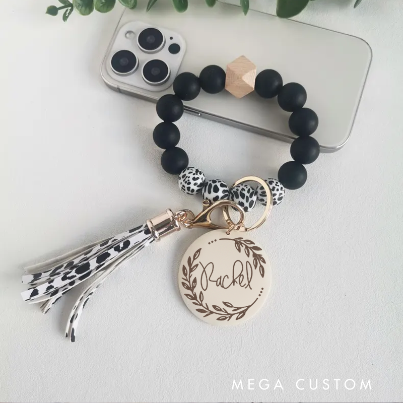 Personalized Silicone Beaded Bracelet Wristlet Custom Wristlet Keychain Bracelet keychain Bracelet Wristlet Gift For Her 