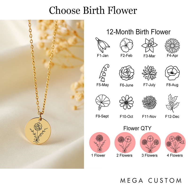 Personalized Family Birth Flower Bouquet Necklace Custom Birthstone Necklace  Birth Month Flower Necklace Birthday for Her Jewelry Gifts