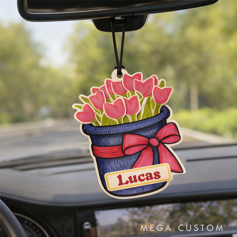 Personalized Engraved Tulip Keychain Cartoon Plant Design Adorable Gift for Him Gift for Her Flower Lovers