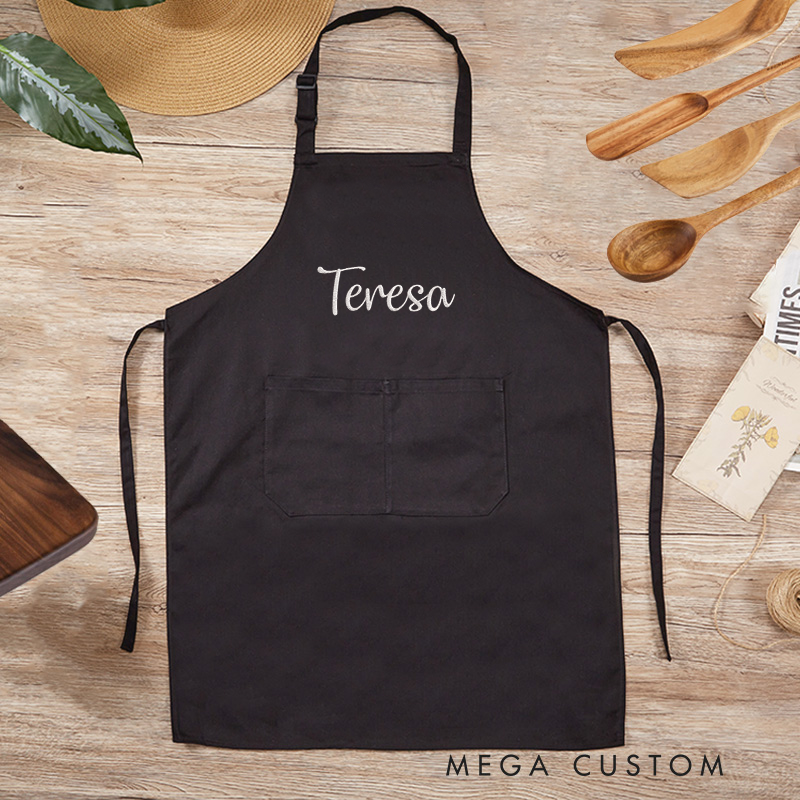 Personalized Apron with Name Custom Holiday Apron with Pockets Embroidered Name Aprons Family Apron Kitchen Cooking Apron Gifts