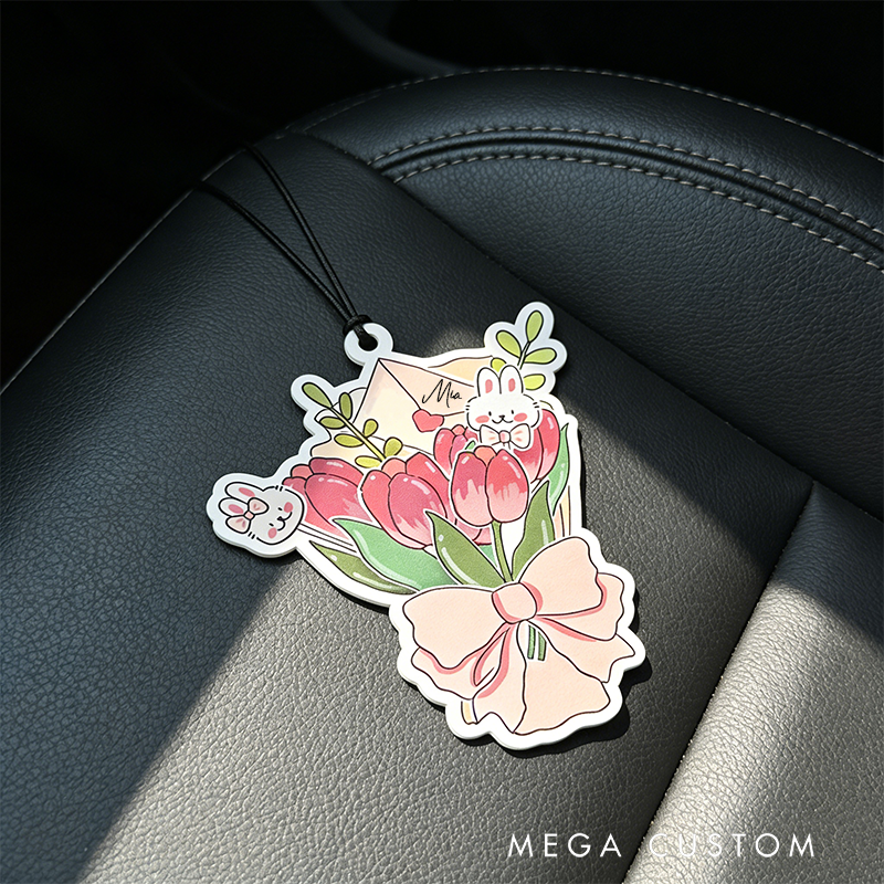 Personalized Rabbit Tulip Flower Keychain Engraved Keychain Whimsical Gift for Partners Romantic Holiday Present