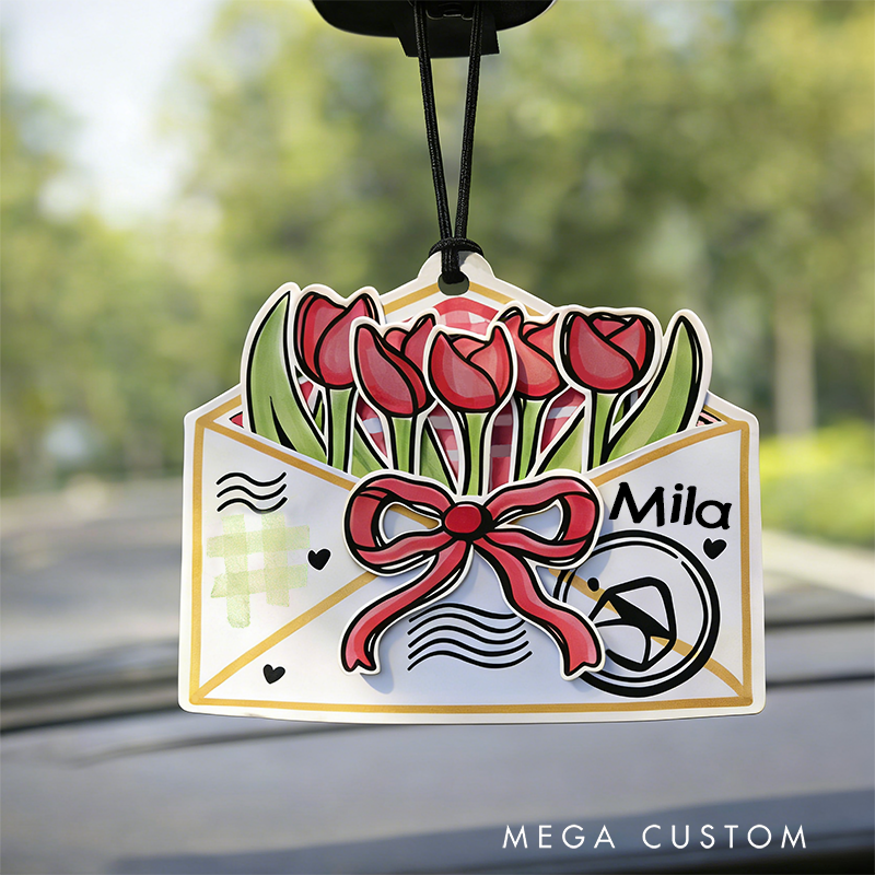 Personalized Blossom Envelope Keychain Engraved Keychain Meaningful Gift for Partners Love Message Holiday Present