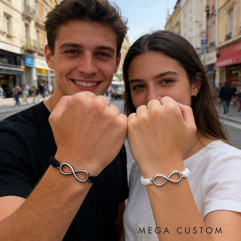 Personalized Infinity Couple Bracelet Braided Cord Symbolic Gift for Partners