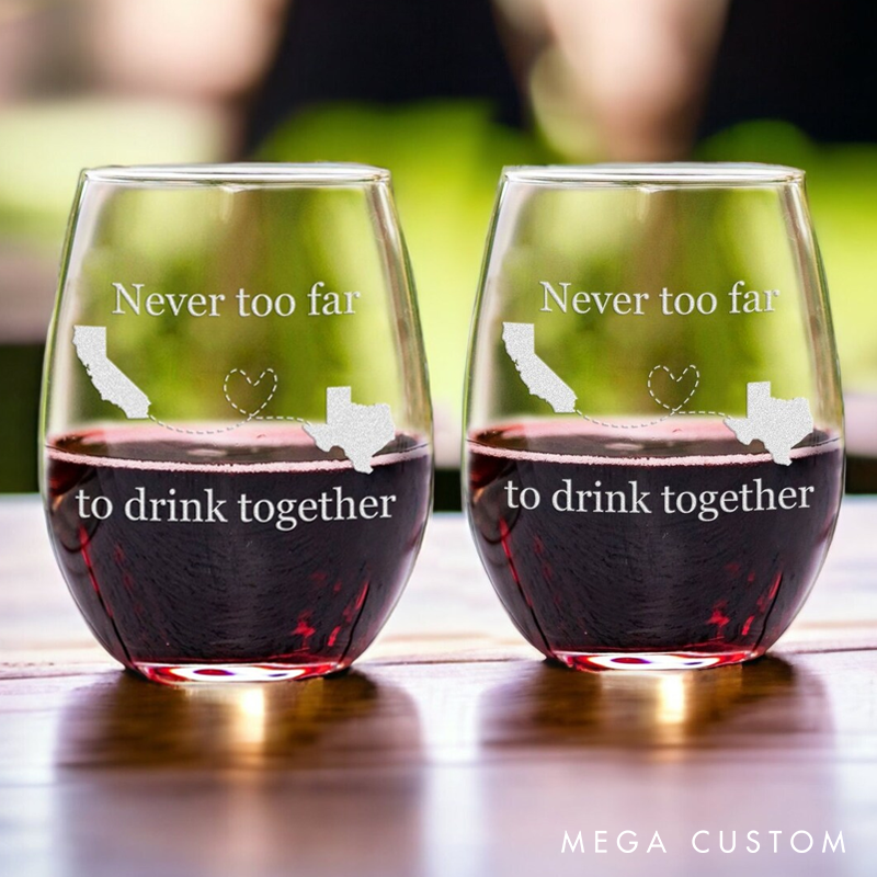 Long Distance Relationship Glass Set Valentines Day Gift for Couple Custom Gift for Best Friend