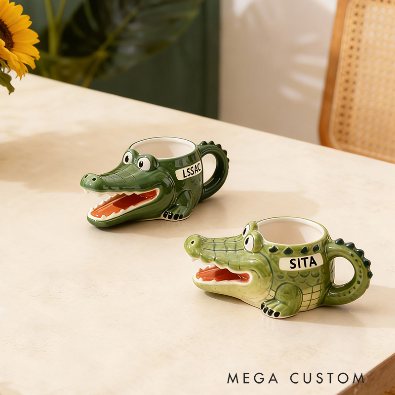 Personalized Crocodile Couple Mug Engraved Ceramic Cup Gift for Couples Valentine Anniversary Gift