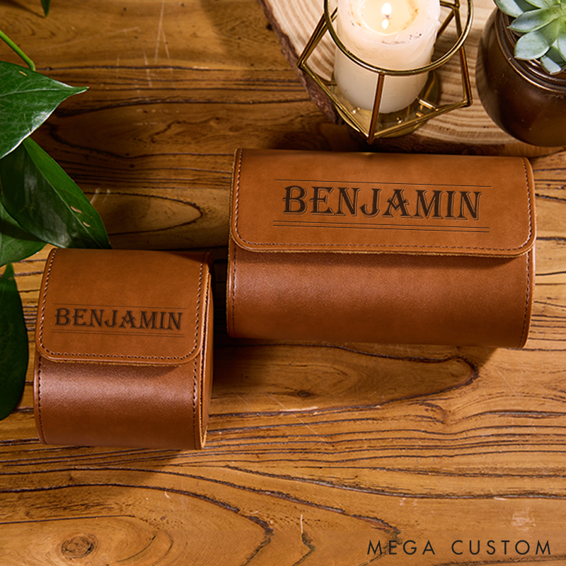 Personalized Leather Watch Roll Custom Leather Watch Case Engraved Watch Box Valentine's Day Gift for Him