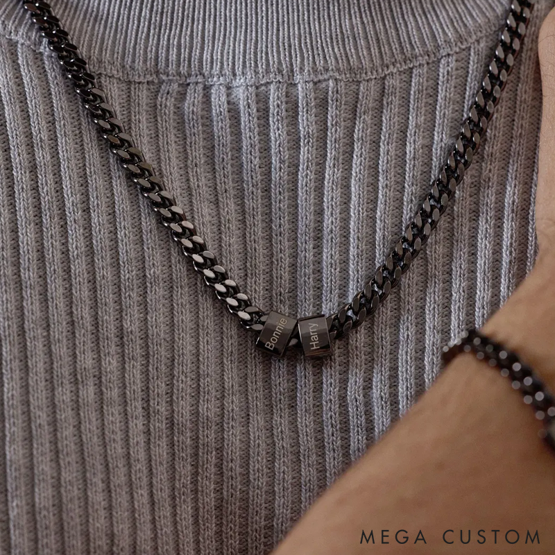 Personalized Men Necklace With Name Custom Name Bead Chain Necklace for Him Gifts for Husband Boyfriend 