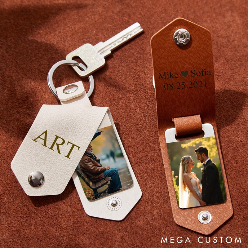 Personalized Leather Keychain with Photo Keychain for Men Custom Gift for Him Unique Photo Gift For Boyfriend Valentine's Day Gift Anniversary Gift