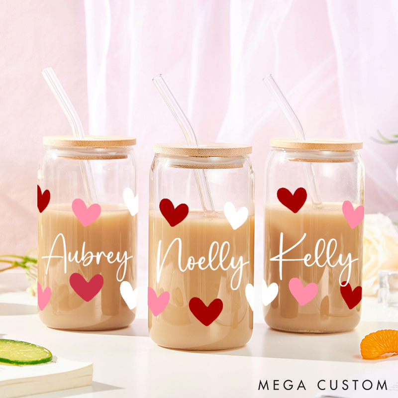 Personalized Name Glass Tumbler Custom Valentine's Day Gifts Valentine's Day Decorations 