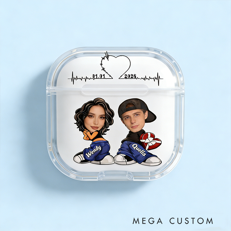 Personalized Cool Couple Earbuds Case Shockproof Engraved Design Gift for Couples