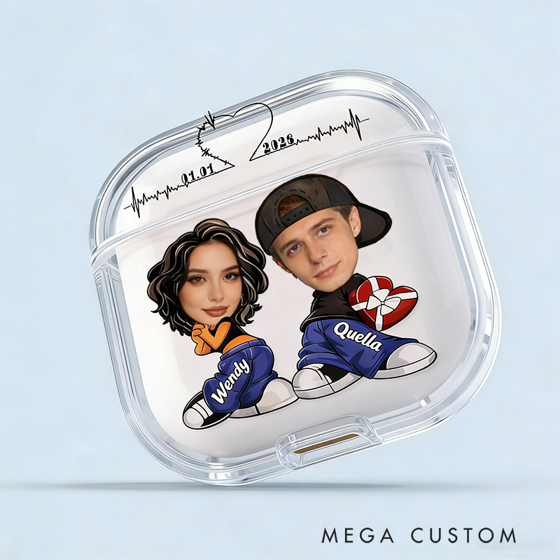 Personalized Cool Couple Earbuds Case Shockproof Engraved Design Gift for Couples