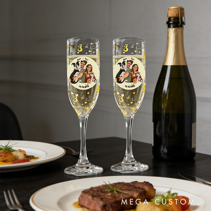 Personalized Sweet Moments Champagne Flute Laser Engraved Custom Photo & Text Gift for Couples Valentine's Present