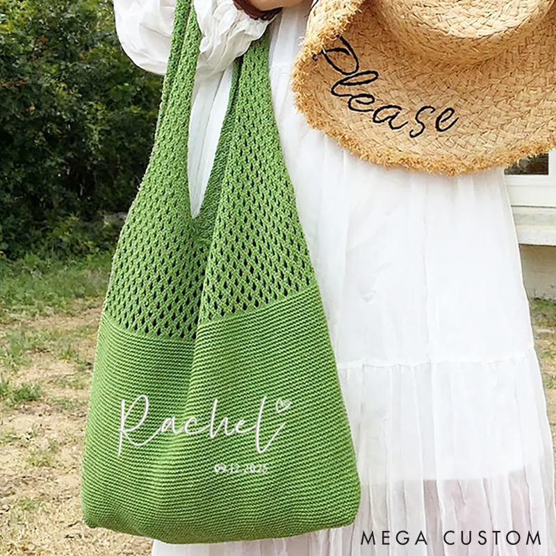 Personalized Knitted Beach Bag with Embroidered Name for Her  Crochet Tote Bag for Women Travel Vacation Gifts for Girlfriend Wife