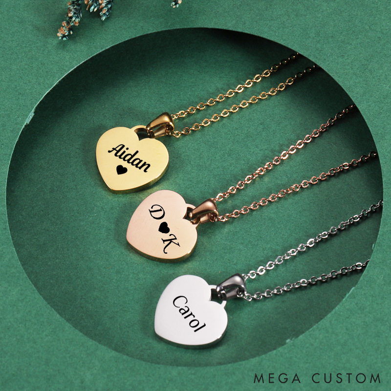  Personalised Gift for Couple Engraved Heart Necklace Name Date Necklace Gift for Her Him Birthday Anniversary Valentine's Day