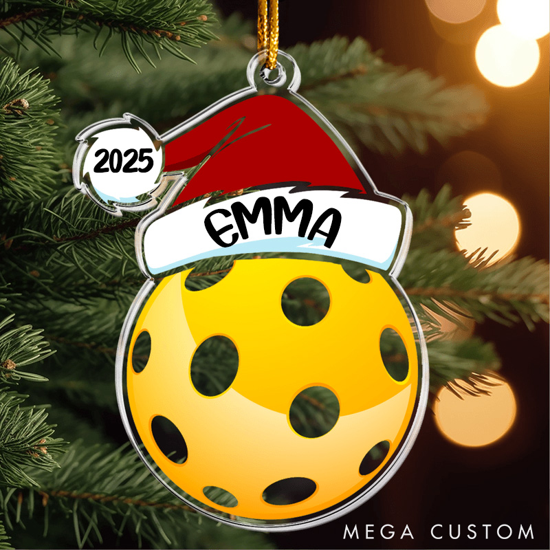 Personalized Sports Themed Ornament with Santa Hat Design and Custom Name and Year  