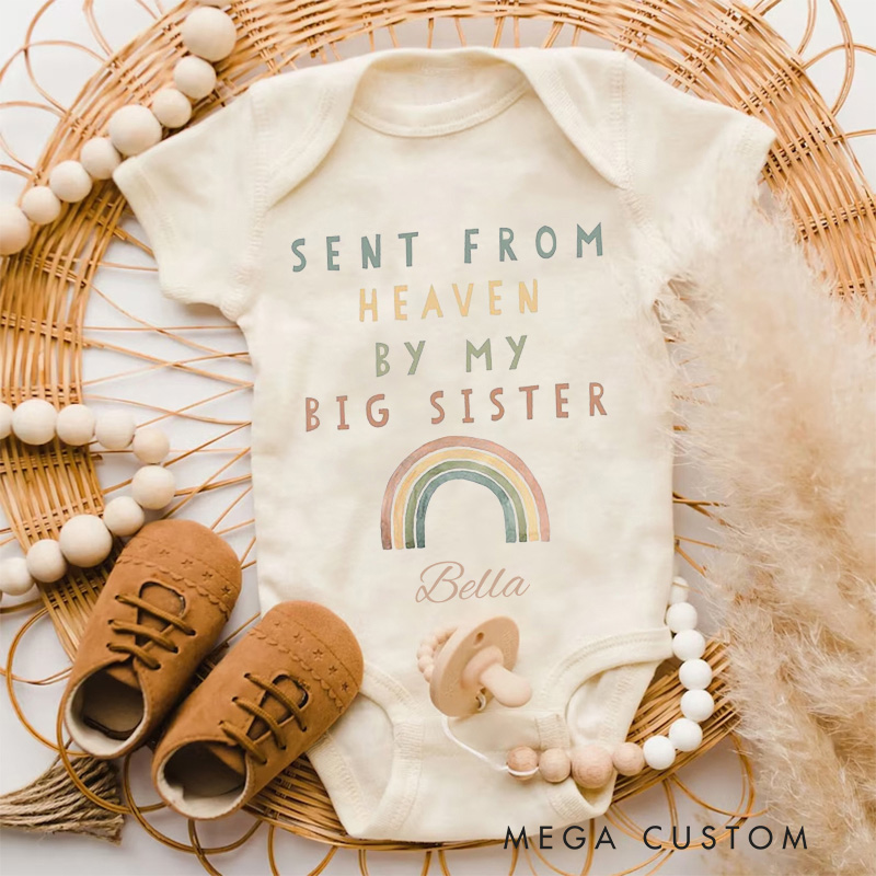 Personalized Sent from Heaven by My Grandpa Grandma Brother Sister Custom Rainbow Onesie Baby Bodysuit Baby Shower Gift Heaven Sent Onesie New Baby
