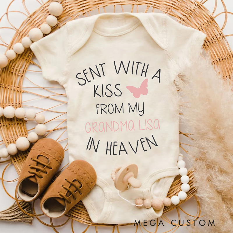 Personalized Sent with A Kiss by My Custom in Heaven Onesie in Heaven Onesie Bodysuit Heaven Sent Onesie Baby Shower Gift Guardian Angel New Baby Gift