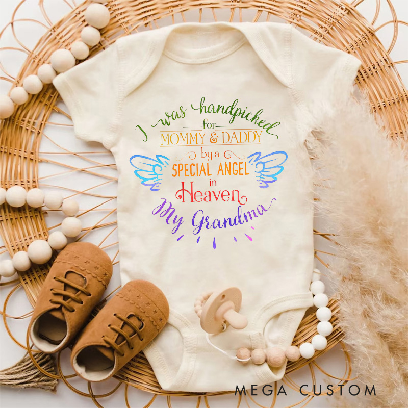 Personalized Handpicked for Earth Onesie Heaven Sent Onesie in Heaven Onesie Baby Bodysuit Baby Shower Gift Guardian Angel New Baby Gift