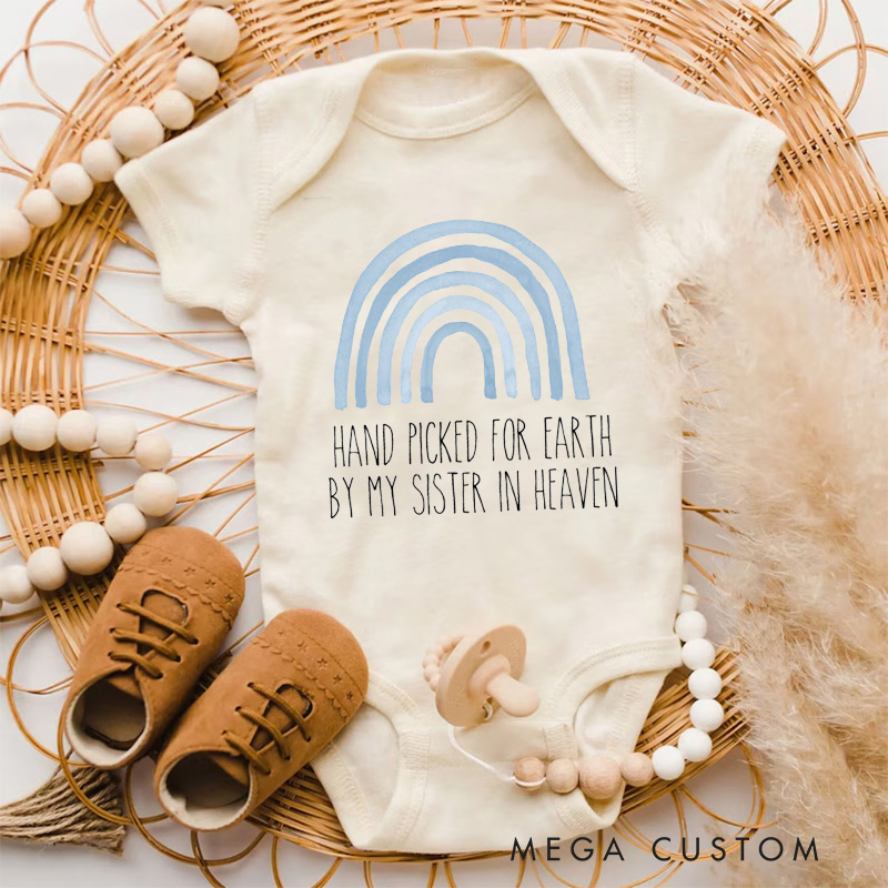 Personalized Handpicked for Earth by My Custom in Heaven Onesie Heaven Sent Onesie Baby Bodysuit Baby Shower Gift Baby Announcement Onesie New Baby