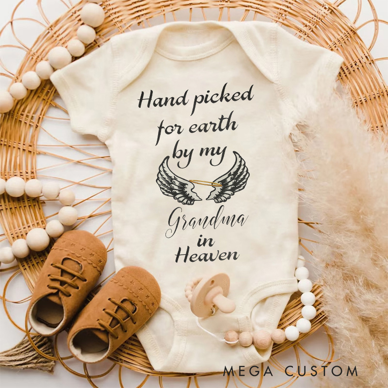 Personalized Handpicked for Earth by My Custom in Heaven Onesie Heaven Sent Onesie Bodysuit Baby Shower Gift Guardian Angel New Baby