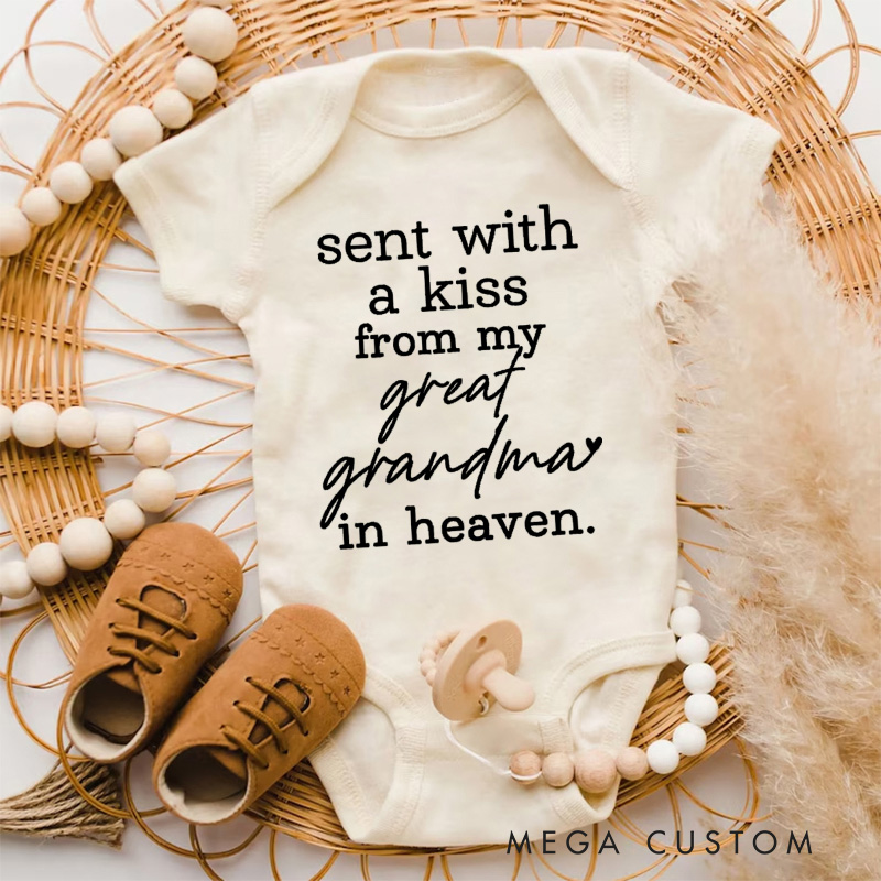 Personalized Sent with A Kiss from My Custom in Heaven Baby Bodysuit Newborn Onesie Baby Shower Gift Baby Announcement Onesie Heaven Sent New Mom Gift