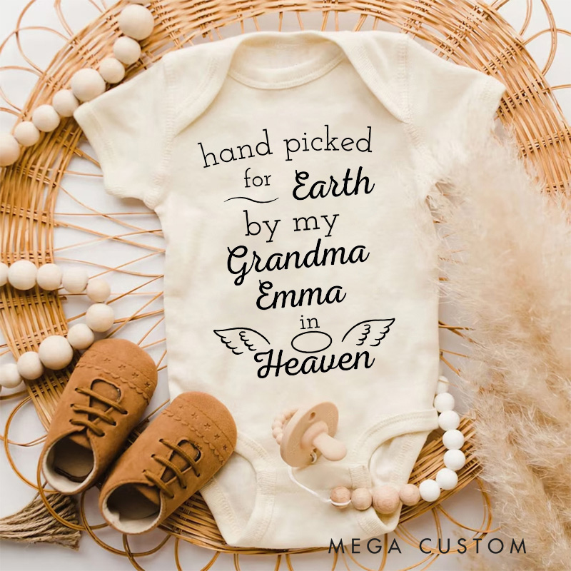Personalized Onesie Handpicked for Earth by Custom Name in Heaven Bodysuit Baby Announcement Onesie Baby Shower Gift Heaven Sent Onesie New Baby Gift