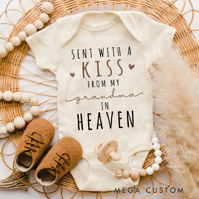 Personalized Sent with A Kiss from My Grandma Grandpa in Heaven Onesie Baby Bodysuit Baby Shower Gift Baby Announcement Onesie Heaven Sent New Baby