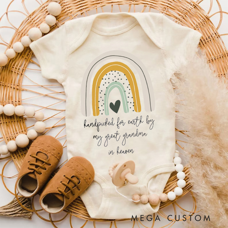 Personalized Handpicked for Earth Baby Bodysuit Heaven Sent Onesie Baby Shower Gift Pregnancy Announcement Rainbow Baby Announcement New Baby Gift