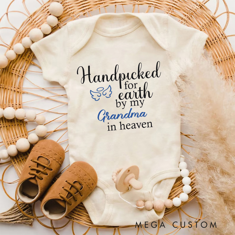 Personalized Handpicked for Earth by My Custom in Heaven Onesie Baby Bodysuit Heaven Sent Onesie Baby Announcement Baby Shower Gift Guardian Angel