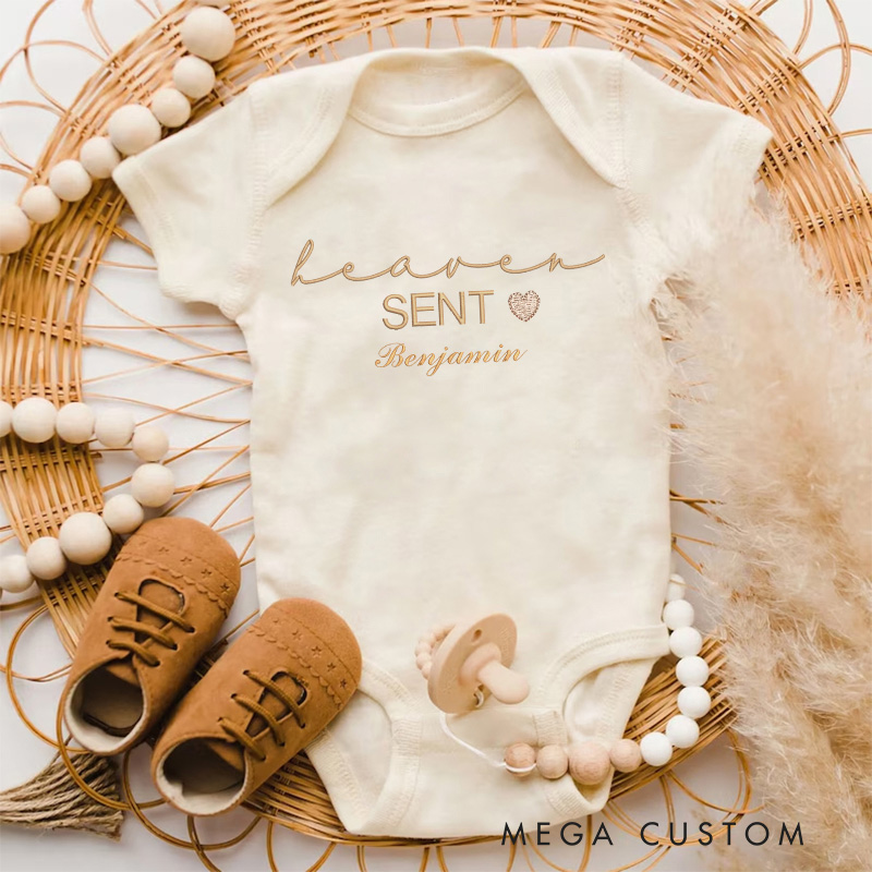 Personalized Handpicked for Earth Onesie Heaven Sent Onesie with Name Embroidered in Heaven Onesie Bodysuit Baby Shower Gift Baby Announcement Onesie