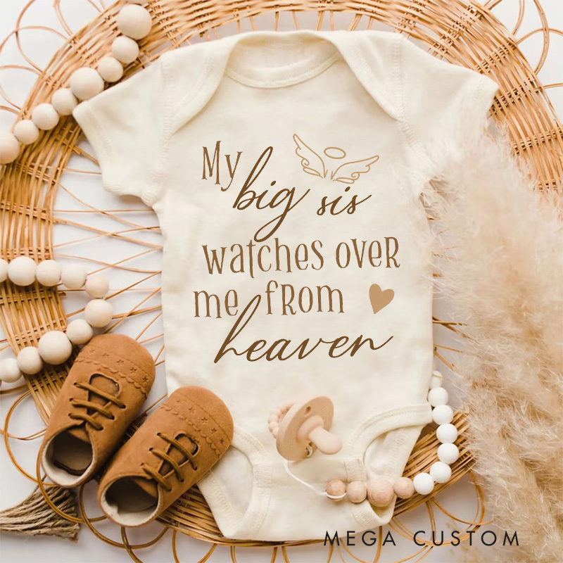 Personalized My Big Sister Watches over Me from Heaven Baby Bodysuit Guardian Angel Onesie In Memory Of Baby Shower Gift Pregnancy Announcement
