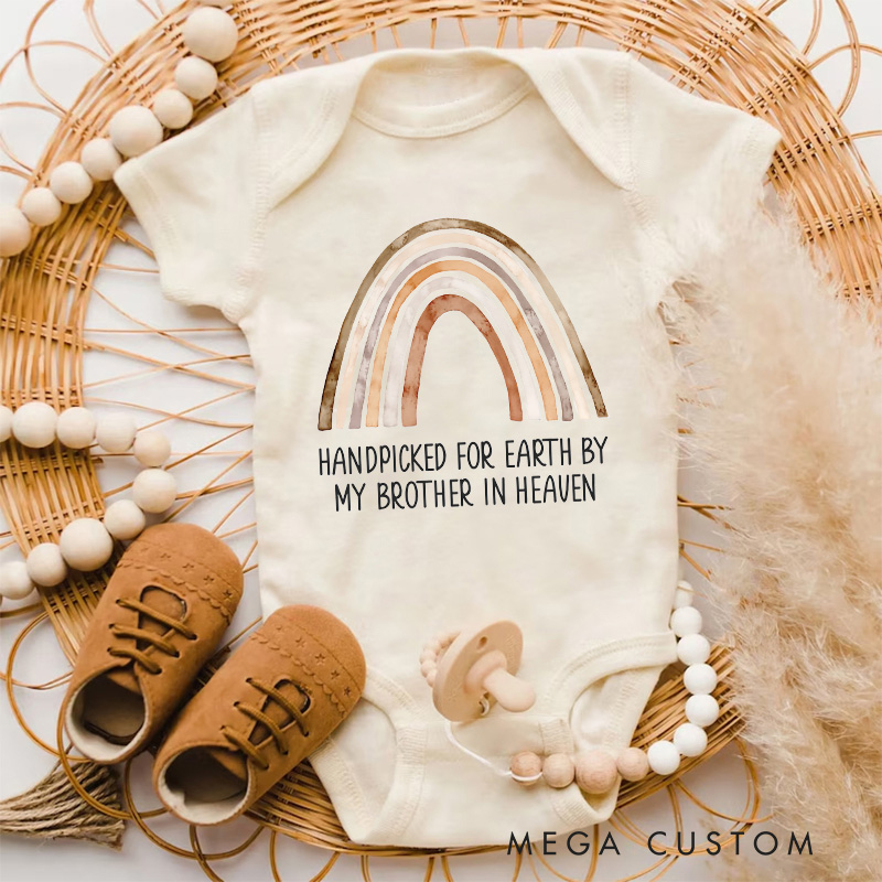 Personalized in Heaven Baby Onesie Handpicked For Earth by My Custom in Heaven Bodysuit Memorial Baby Announcement Heaven Sent Baby Shower Gift