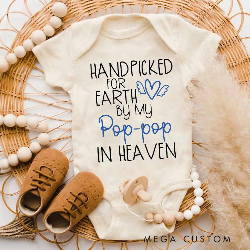 Personalized Onesie Handpicked for Earth by My Custom in Heaven Monogram Bodysuit Heaven Sent Onesie Baby Announcement Baby Shower Gift Guardian Angel