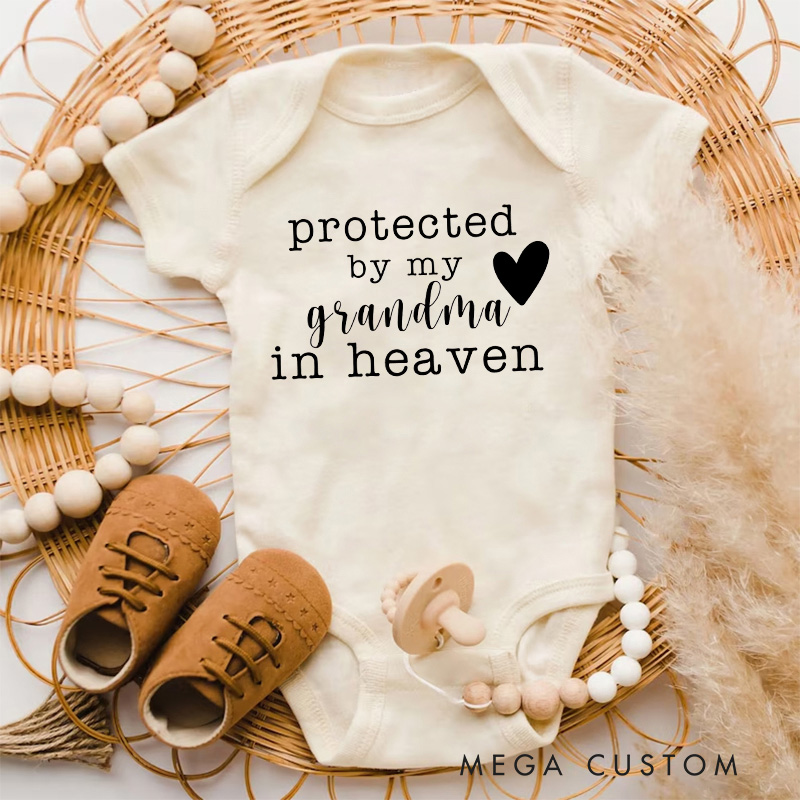 Personalized Onesie Protected by My Grandma Grandpa Sister Brother Uncle Aunt in Heaven Bodysuit Heaven Sent Onesie Baby Announcement Baby Shower Gift