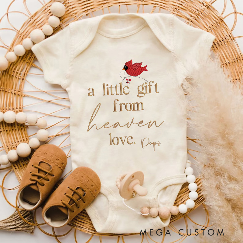 Personalized A Little Gift from Heaven Bodysuit Embroidered Heaven Sent Onesie Pregnancy Announcement after Loss Cardinal Baby Shower Gift