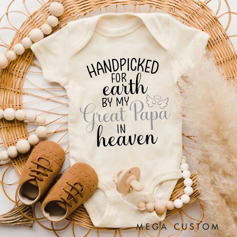 Personalized Handpicked for Earth Onesie Heaven Sent Bodysuit in Heaven Onesie Baby Announcement Onesie New Baby Gift Baby Shower Gift Guardian Angel