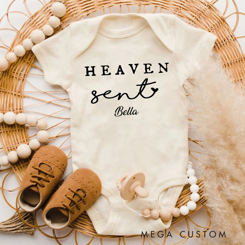 Personalized Heaven Sent Baby Onesie with Name Gender Neutral Baby Gift Pregnancy Annoucement New Baby Gift Baby Shower Gif in Memory of Loved One