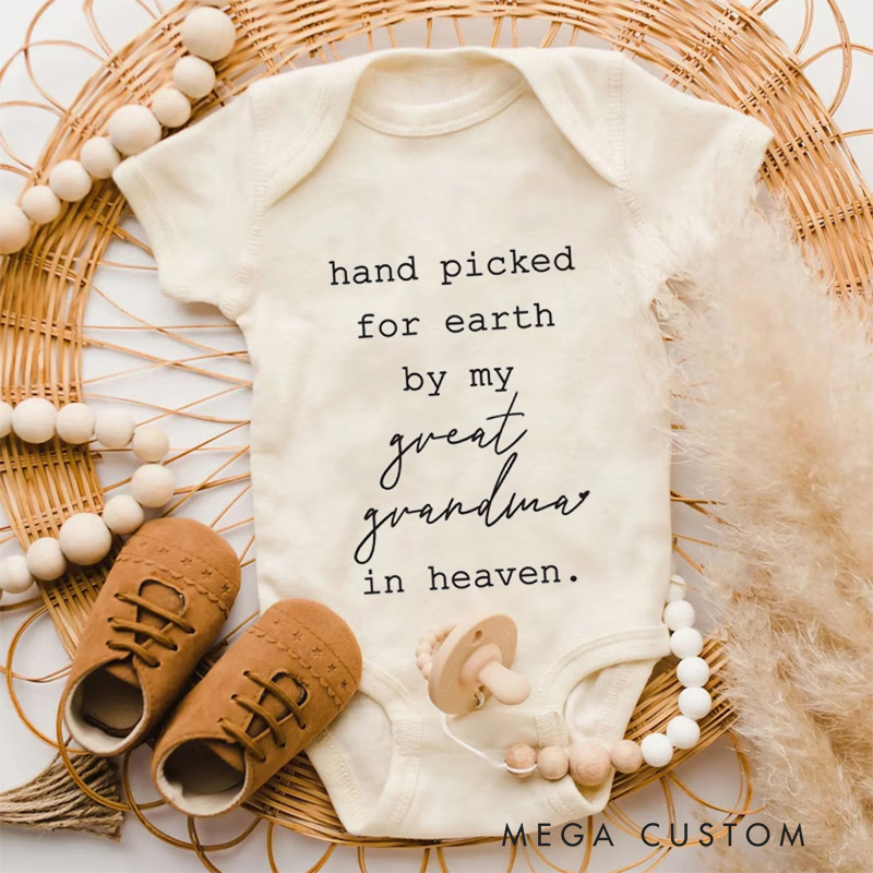 Personalized Baby Bodysuit Hand Picked for Earth by My Great Grandma in Heaven Onesie Heaven Sent Onesie Baby Clothes Baby Shower Gift New Baby