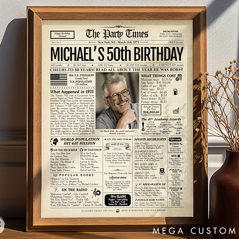 50th Birthday Newspaper Poster Gift for Him or Her Printed or Digital