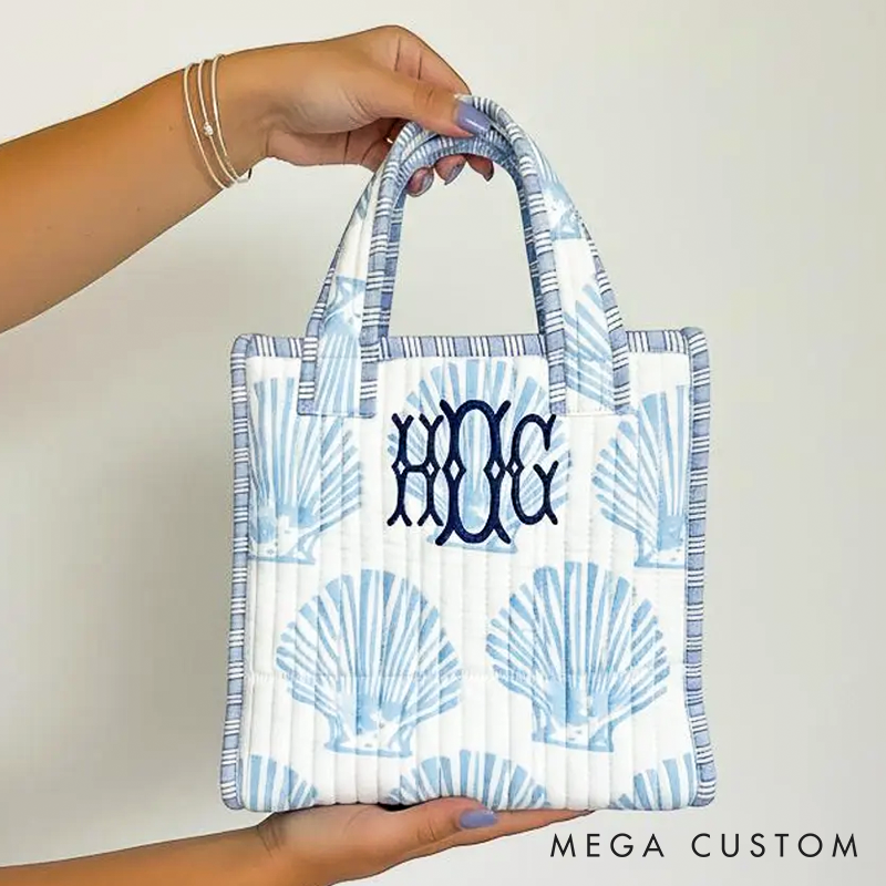 Personalized Block Print Bridal Gift Beach Bag Embroidered Bridesmaid Tote Bag Quilted Baby Monogramed Floral Causal Boho Pool Tote Bag