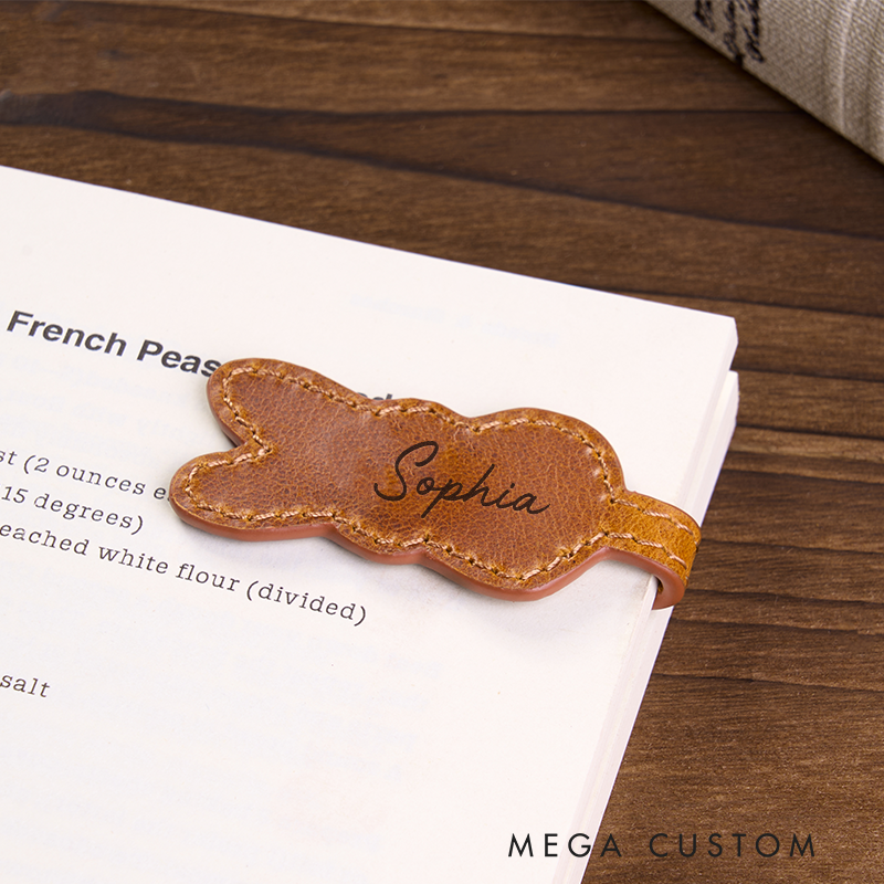 Personalized Leather Bookmark Bunny Shaped Bookmark Magnetic Bookmark Custom Name Engraved Page Marker Cute Gift for Readers and Animal Lovers Adorable Easter-Themed Book Accessory Easter Gifts 