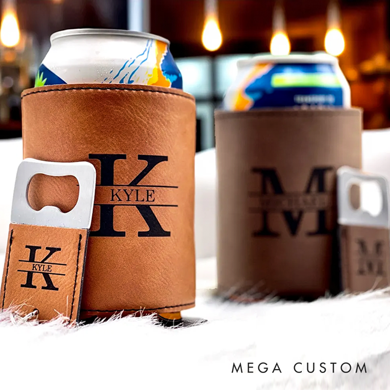 Personalized Can Cooler & Bottle Opener Set Groomsmen Proposal Gift Stocking Stuffer Christmas Gift for Him Custom Gift for Men